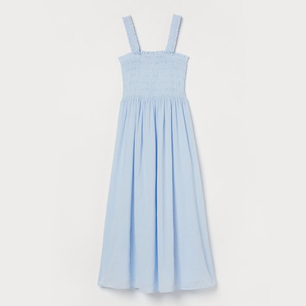 H&M • Baby Blue Smock-Topped Midi Dress